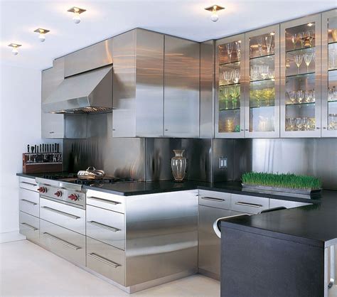 White Kitchen with Stainless Steel Cabinets Ideas